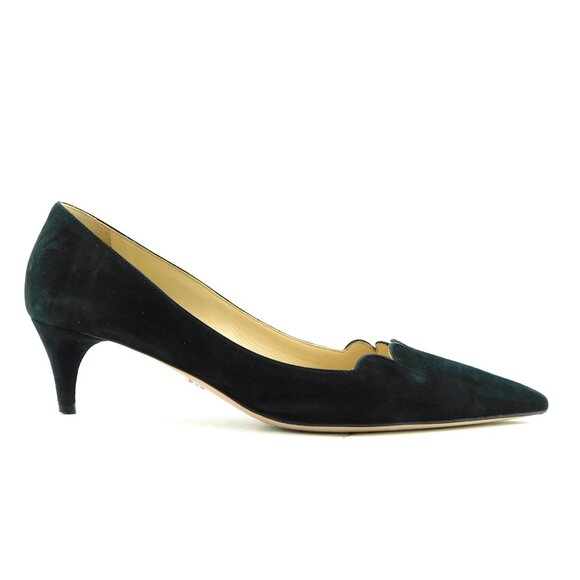 PRADA Black Scalloped Suede Leather Dress Heel Pumps 38 - Picture 1 of 9